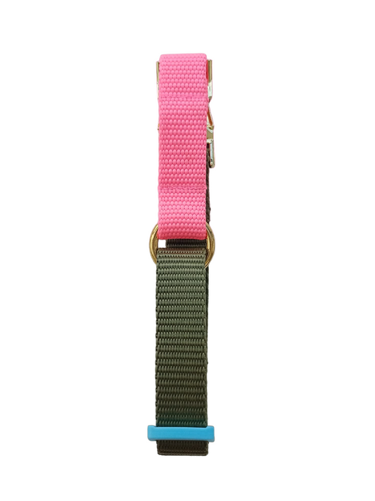 Happy Collar - Army green and pink