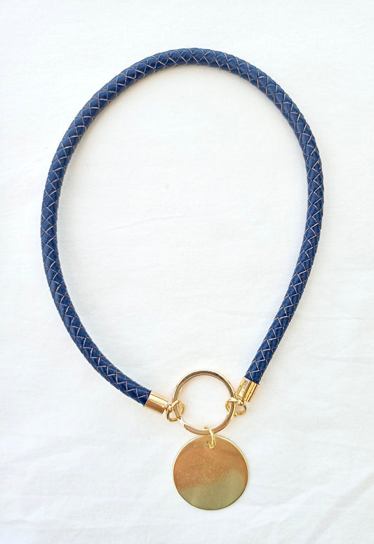 BASIC Collar - Blue leather name tag